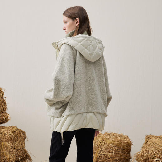 谜底连帽毛毛外套2025年冬季新品羊毛拼接廓形羽绒服女254MY1473 商品图2