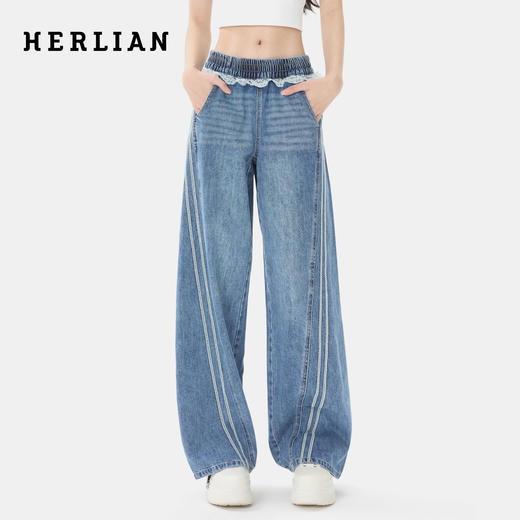HERLIAN 2025冬季新品 蕾丝腰头阔腿牛仔裤女士 商品图0