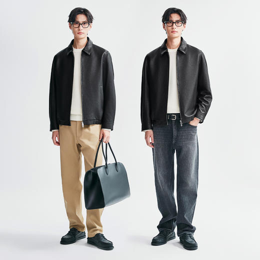 棉仓366827001-7系老钱风柔光翻领绵羊皮夹克 冬季美式复古真皮皮衣外套 商品图3