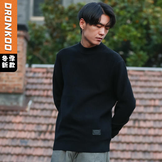 DRONKOO 2025 中领左下皮标不规则方格竖线提花厚毛衣 商品图1