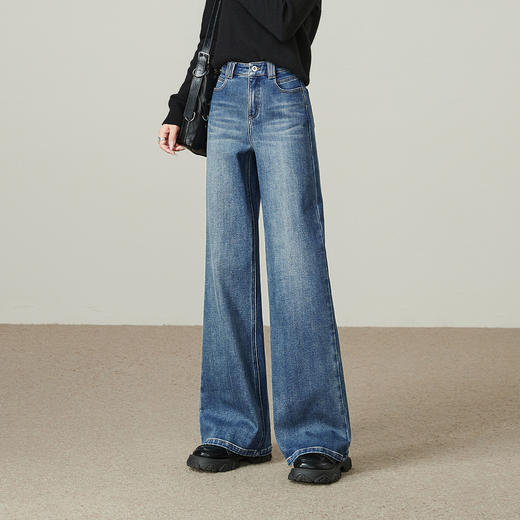 【保暖拉毛-筒喇牛仔】逸阳冬新品加厚喇叭遮肉显瘦阔腿裤8751V 商品图7