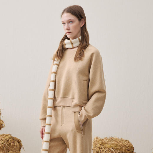 谜底圆领卫衣长袖2025年冬季新品亲肤绒感百搭插肩袖女254MV1676 商品图1