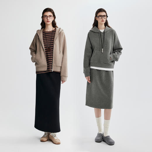 棉仓366608011-【绒系列】空气层卫衣半身裙套装女25秋冬含羊毛连帽套头外套 商品图2