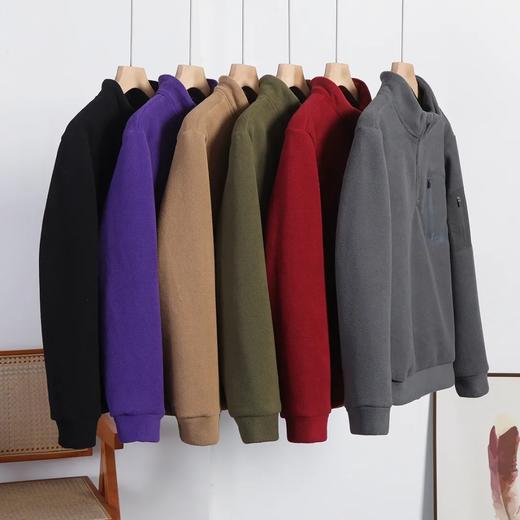 D110610秋冬双面绒防风保暖加厚加绒男士立领半拉链套头休闲宽松卫衣 商品图1