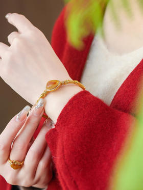 圆满|18K金镂空籽料原石手镯-56圈