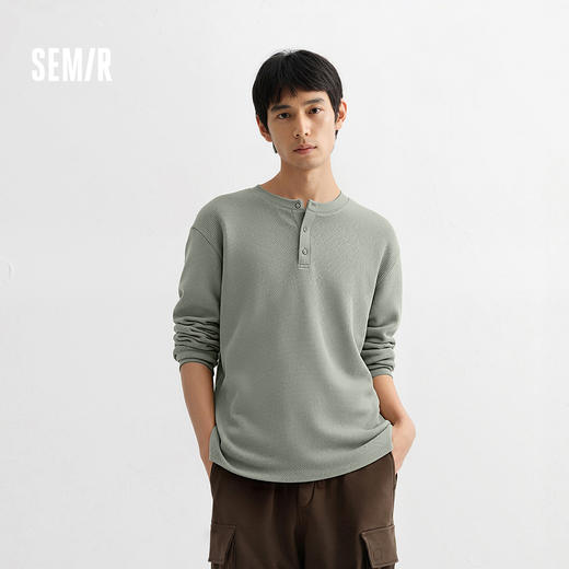 森马长袖T恤男华夫格纯色百搭打底衫冬季2025新款内搭上衣亨利领 商品图1