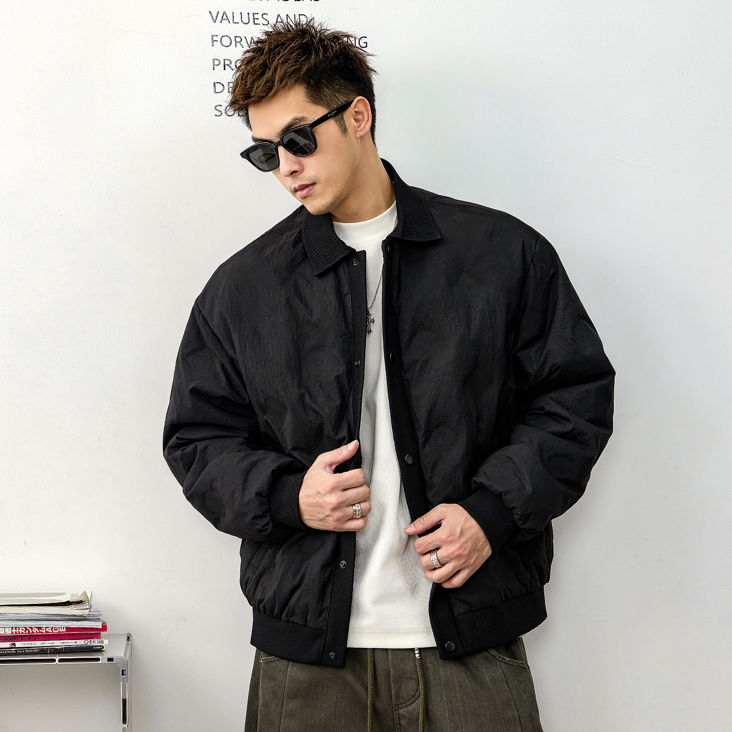 徐太浪【纽扣开襟 白鸭绒】翻领羽绒服男冬季厚款黑色防寒服外套