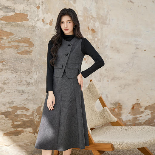 奢姿大码女装2025冬装胖妹妹气质通勤女马甲色内搭中长半身裙9954994354A 商品图1