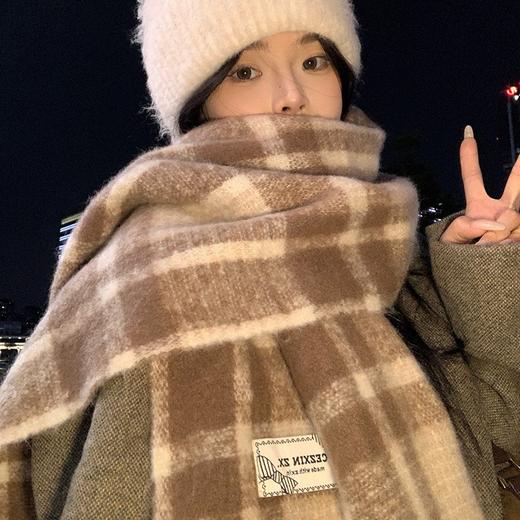 椒盐和猫 秋冬专属韩系氛围感条纹格子围巾 两面可戴 多种戴法 商品图4