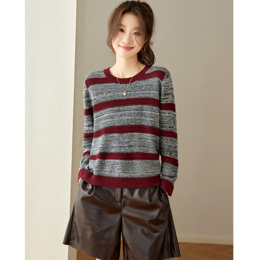 条纹圆领针织衫，内搭上衣长袖小款毛衣打底衫CC-27-25228 商品图3