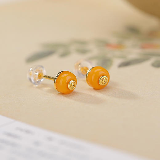 【来财】蜜蜡S925纯银钱币圆形小巧耳饰【CW-ED04238】 商品图2