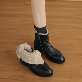 【预售5天】头层油蜡羊皮真皮羊糕毛里雪地靴女粗跟短靴加厚保暖马丁靴LD&7532