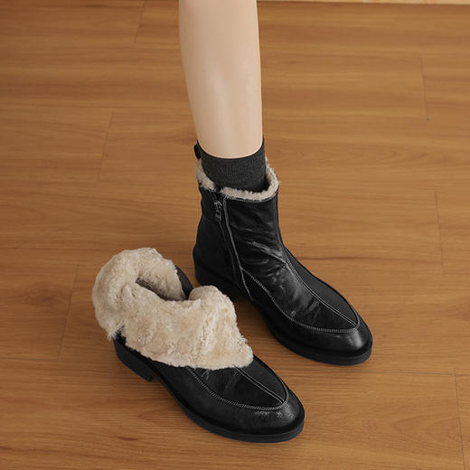 【预售5天】头层油蜡羊皮真皮羊糕毛里雪地靴女粗跟短靴加厚保暖马丁靴LD&7532 商品图0