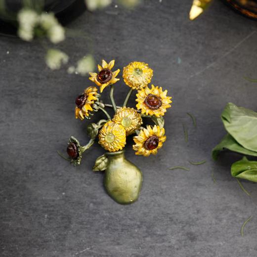 【Michael Michaud】梵高向日葵系列 琥珀花瓶胸针 商品图0