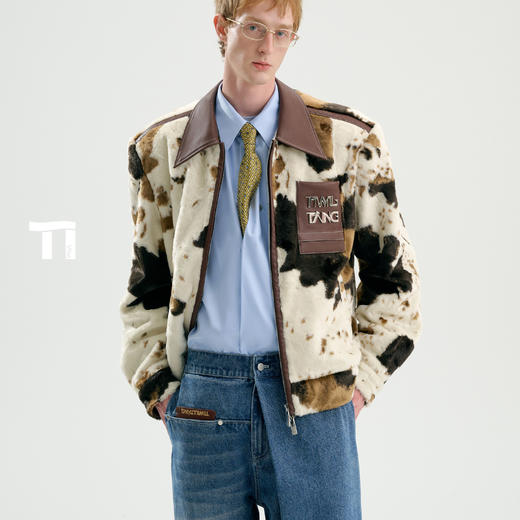启世录TIWILLTANG"麂烬云衍"拼接秋冬翻领皮拼毛皮草夹克秋冬外套 商品图0