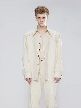 TIWILLTANG启世录“纤裕制焕”黑色异形可拆卸铆钉工装夹克套装