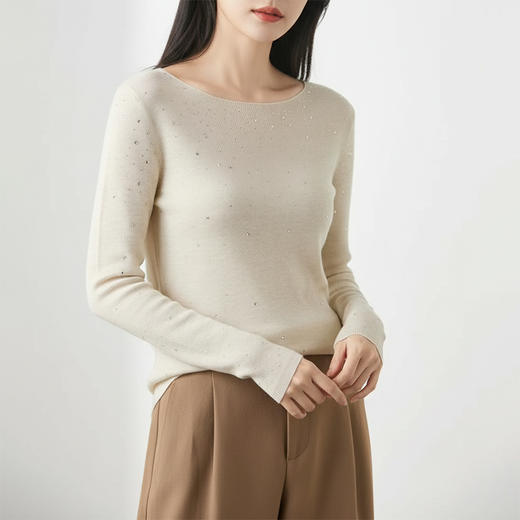 Grace&Glam 一线成衣满钻一字领精纺羊毛衫 商品图6