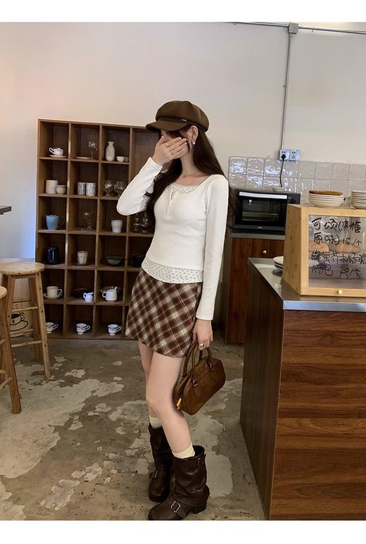 【YW】无忧购碎花假两件内搭加厚保暖正肩带胸垫短款打底衫上衣1203（截单后7天发货） 商品图9