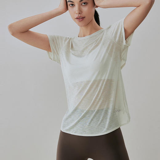 跃牌【安琪拉系列】新款竹节纱瑜伽短袖T恤交叉镂空美背上衣运动速干圆领跑步健身服DX-5057 商品图3