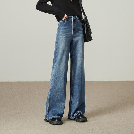 【保暖拉毛-筒喇牛仔】逸阳冬新品加厚喇叭遮肉显瘦阔腿裤8751V 商品图6