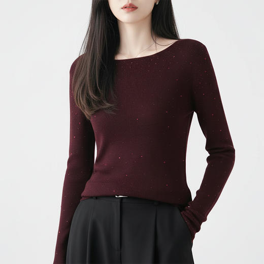 Grace&Glam 一线成衣满钻一字领精纺羊毛衫 商品图7