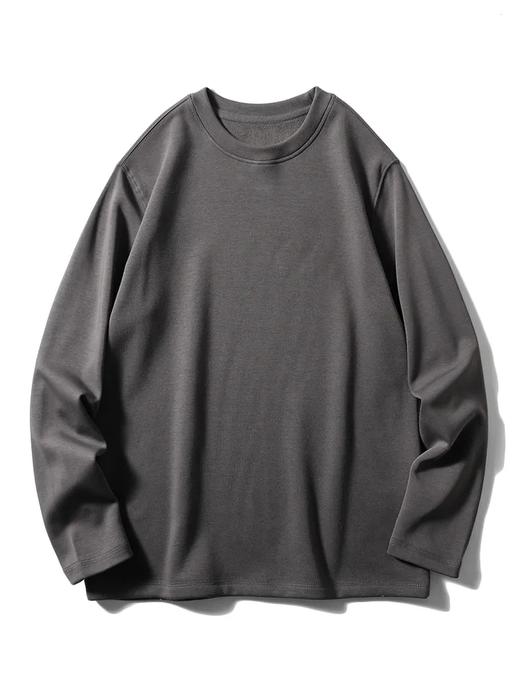 D110611加绒亲肤棉复合细腻羊羔绒拼接纯色圆领套头保暖打底衫！男女同款 商品图6