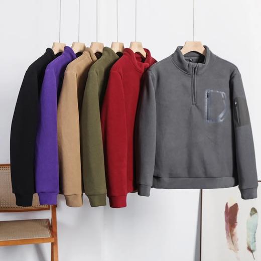 D110610秋冬双面绒防风保暖加厚加绒男士立领半拉链套头休闲宽松卫衣 商品图0