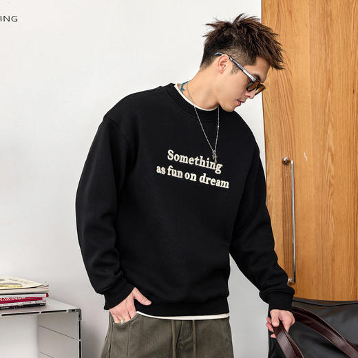 徐太浪【街头风 字母刺绣】帅气圆领卫衣男秋冬休闲内搭打底上衣 商品图1