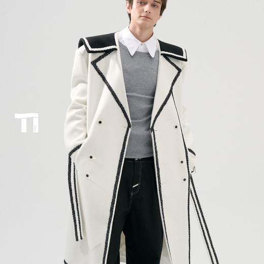 启世录TIWILLTANG“舷舢秩海”海军领拉链大衣冬长款收腰毛呢外套 商品图4