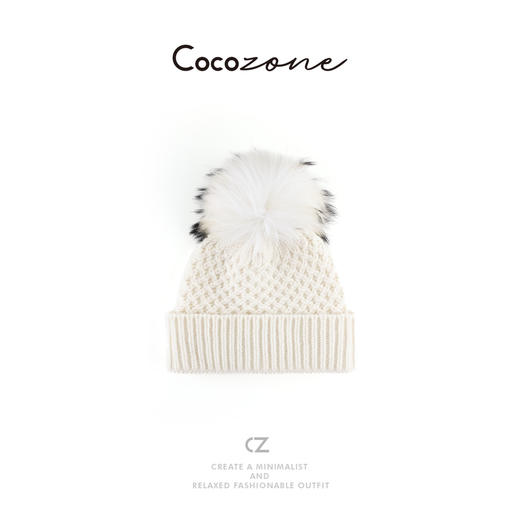COCO ZONE 刘 一一【100羊毛】貉子毛球菱形格纹帽子 CD2A2634 商品图1