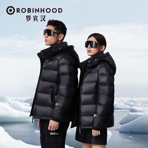 【高密抗风 大朵鹅绒 石墨烯内里】罗宾汉黑色金标男女短款鹅绒羽绒服（R038Y51023） 商品图3