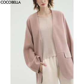 COCOBELLA气质粉毛呢外套女2025新款无领休闲呢子大衣WL3220