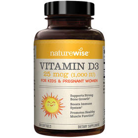 【1000IU】Naturewise阳光维生素D3 (1~12岁 每日一粒) A-3898（效期28-4）