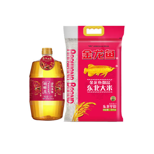 胡姬花 古法花生油1.8L+金龙鱼 御品东北大米 5kg 商品图0