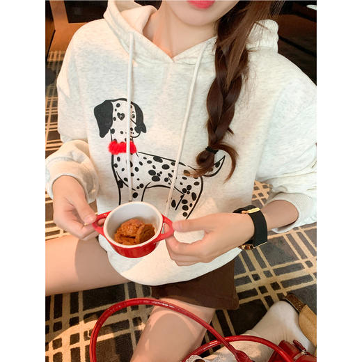 【169元任选2件】现货！花灰色斑点狗连帽加绒卫衣 商品图3