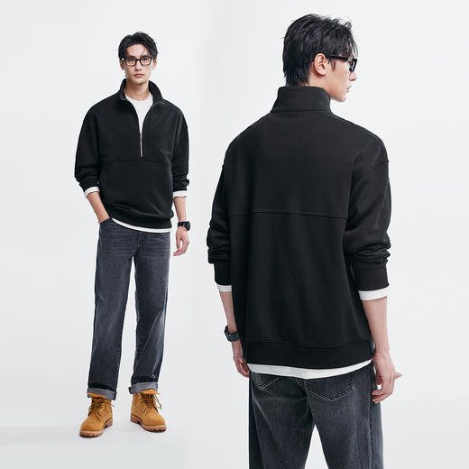 棉仓362808008-重磅全棉半开襟拉链套头立领卫衣男  秋季宽松廓形休闲外套 商品图3