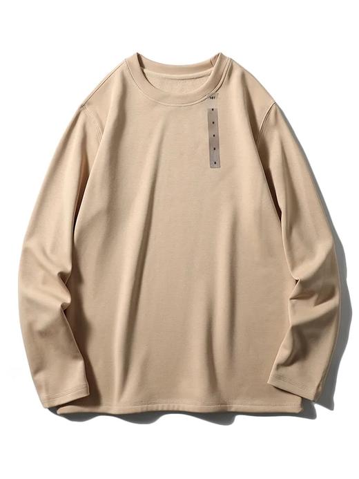 D110611加绒亲肤棉复合细腻羊羔绒拼接纯色圆领套头保暖打底衫！男女同款 商品图8