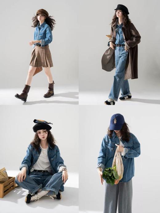 浮生八记/25C150/英伦复古做旧水洗宝石扣按扣牛仔衬衫 商品图1