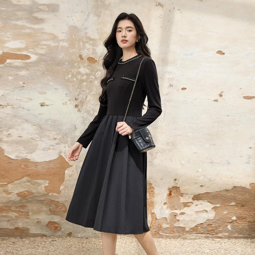 奢姿大码女装2025秋季时尚减龄亮钻装饰连衣裙胖妹妹气质优雅裙子 商品图2