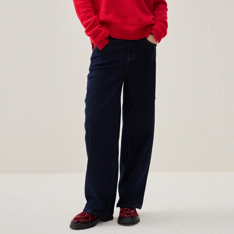 谜底牛仔裤长裤2025冬季新品弧线剪裁复古活力直筒裤女254MJ1659