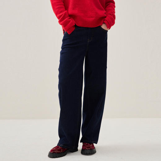 谜底牛仔裤长裤2025冬季新品弧线剪裁复古活力直筒裤女254MJ1659 商品图0