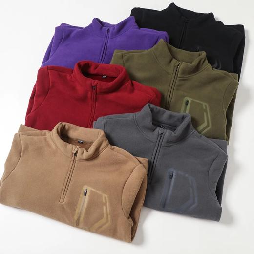 D110610秋冬双面绒防风保暖加厚加绒男士立领半拉链套头休闲宽松卫衣 商品图3