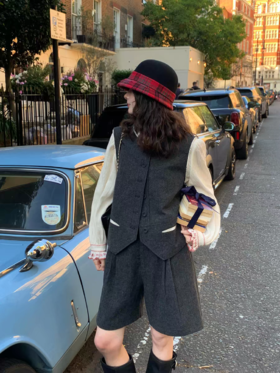 浮生八记/25C147/25D230/复古英伦50羊毛灰色毛呢马甲中裤