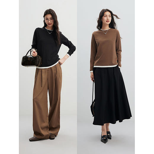 棉仓356601002-假两件加绒保暖长袖T恤女冬季叠穿设计感灰色内搭正肩打底衫 商品图3