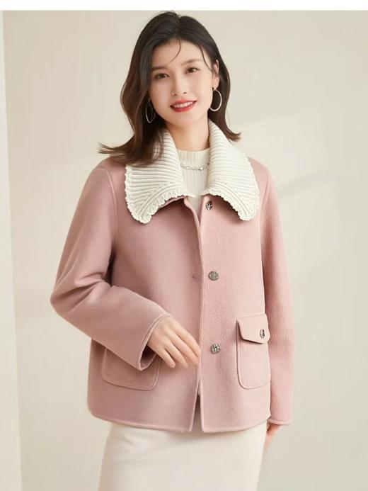 最后2件清仓【高端系列】手工定制512款9.8%山羊绒➕90.2%绵羊毛可拆卸领元气系列短款双面呢-喜出 商品图1