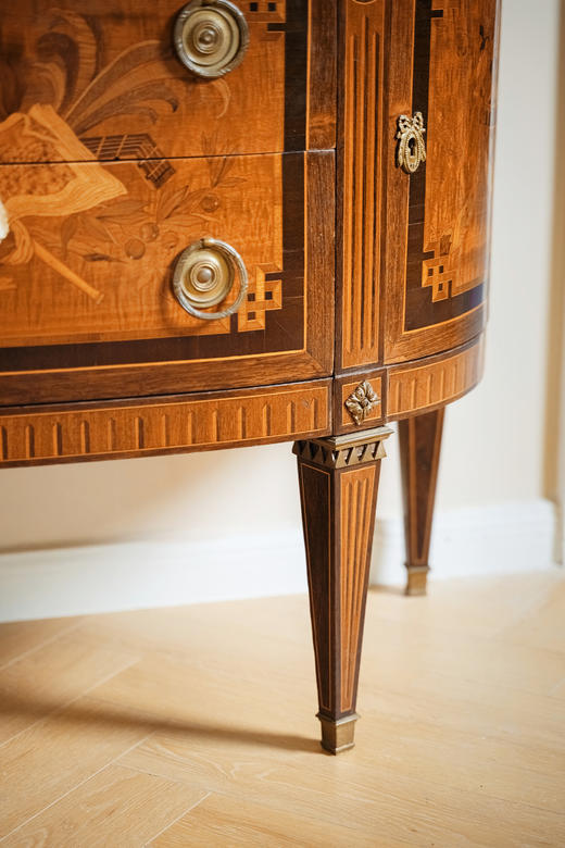 【已售】独角鹿西洋古董路易十六风格铜鎏金装饰大理石面细木镶嵌边柜 商品图6