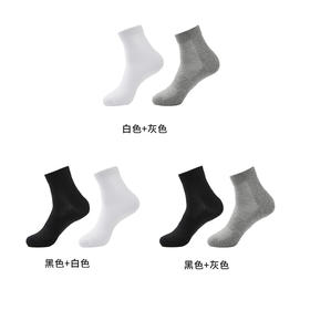 棉仓366861001-中筒袜2双装 7A抗菌新疆长绒棉弹力透气螺纹袜子男黑白纯色