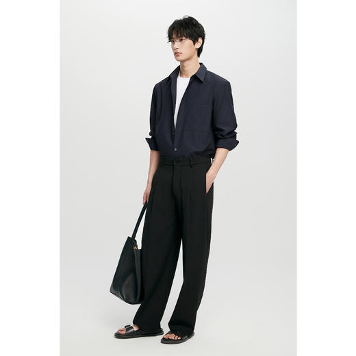 棉仓352804006-3系高级感通勤盐缩长袖衬衫男 秋季轻薄抗皱防晒衬衣外套 商品图0