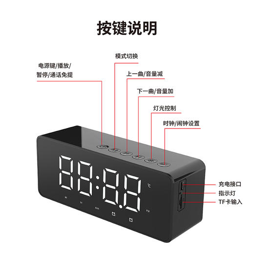 高颜值&实用性音响【塞尔兰斯AI智能闹钟蓝牙音响】是蓝牙音箱 也是闹钟⏰镜面设计 ✅ 随手放在家满满的高级感 商品图3