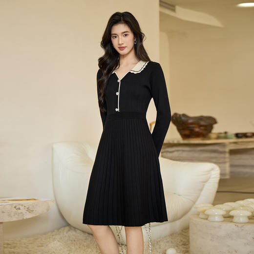 奢姿大码女装2026秋季胖妹妹时尚减龄花边设计娃娃领针织连衣裙9853891000 商品图1